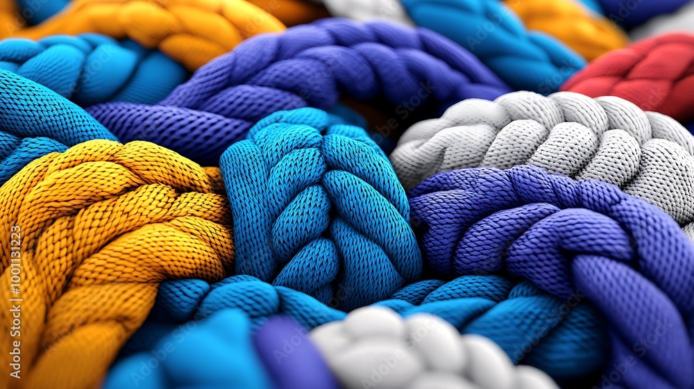Poster intertwined ropes form a colorful textured background, vibrant in their complexity.