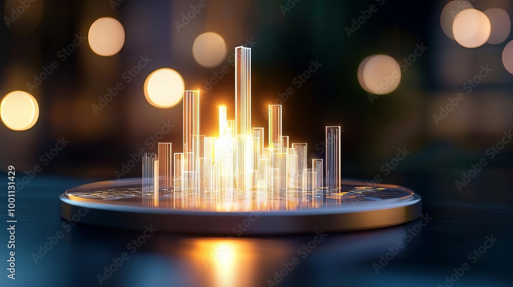 Aufkleber 3d graph representation with glowing bars on dark background