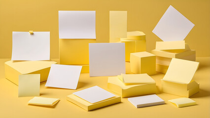 Fototapeta premium Vivid Yellow Background with Falling White Papers