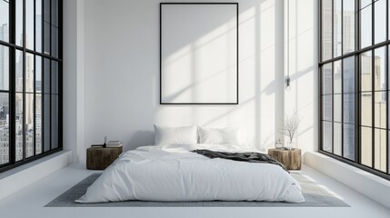 Minimalist Bedroom with City View and a Blank Canvas