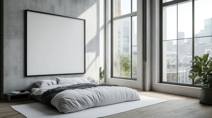 Modern Minimalist Bedroom with Blank Canvas