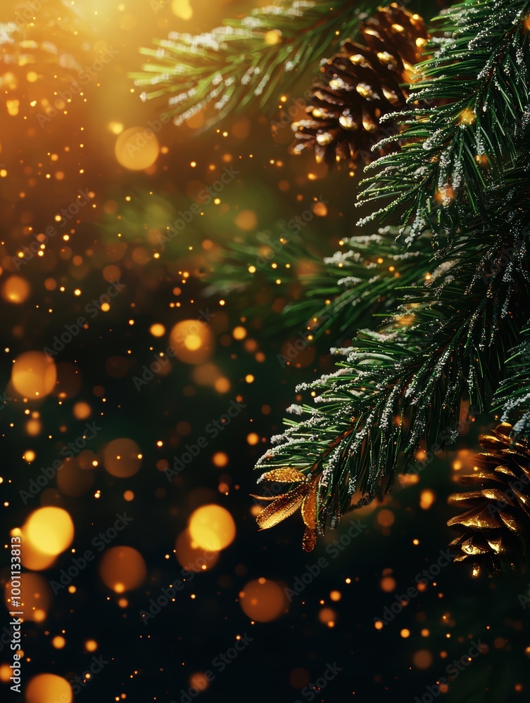Aufkleber frosty tree branch with warm bokeh lights