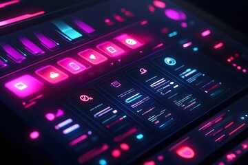 Fototapeta premium Neon social media dashboard interface on a futuristic screen