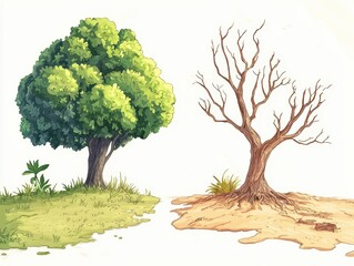 Fototapeta premium Transition from Lush Greenery to Dry Desert Landscape
