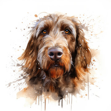 Watercolor painting of spinone italiano with white background