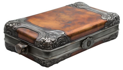 a brown and silver box. 