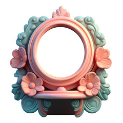 A pink and blue floral frame with a white background