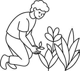 Flourishing Joy A Gardener on Their Knees Tending to Freshly Planted Blooms

