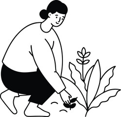 Cultivating Beauty A Peaceful Gardener Kneeling to Plant Colorful Flowers

