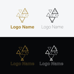 set of geometric logos, thin, bold and outline text, gold, black and white color variations, business or individual logos, eps vector file