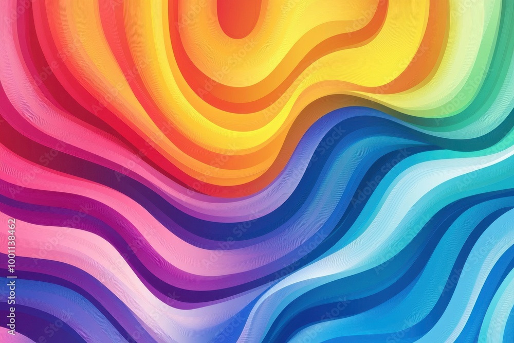 Poster vivid spectrum forms in a rainbow color scheme. graphic illustration showcasing flowing stripes in l