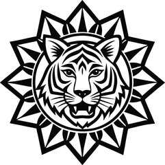 Elegant Minimalist Tiger Mandala Design with Precise Line Vector
