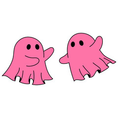 2 pink ghost is dancing together illustration