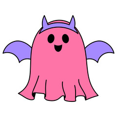 pink ghost is dress up as a devil with devil headband and wing