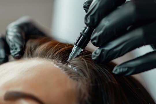 Scalp micropigmentation procedure close-up