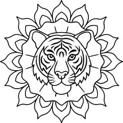 Detailed Tiger Mandala Vector Illustration with Bold Artistic Flair
