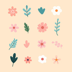 set of collection cute aesthetic flower for elements, clipart and sticker
