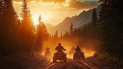Adventure on All-Terrain Vehicles at Sunset