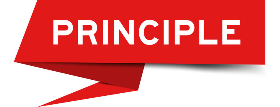 Red color speech banner with word principle on white background