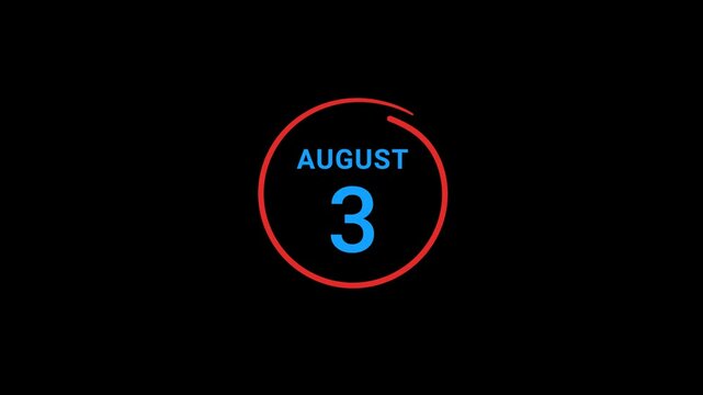3th August calendar date Animation