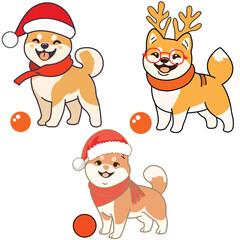 Christmas Akita Dogs Cartoon Vector| Cute Christmas Pet Illustration | Holiday Akita in Santa and Reindeer Costumes | Holiday Vector Clipart | Cute Dog Clipart | Festive Pet Clipart