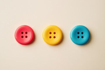 Three colorful buttons arranged on a bright backdrop