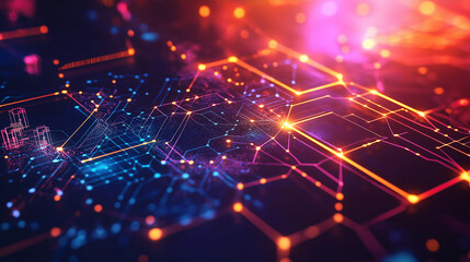 Geometric hi-tech patterns with interconnected hexagons and glowing elements background