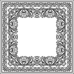 Vector abstract decorative floral ethnic ornamental illustration. Square sketchy background