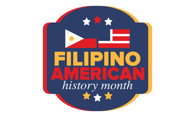 Filipino American History Month. Happy holiday celebrate annual in October. Filipinos and United States flag. Culture month. Patriotic design. Poster, card, banner, template. Vector illustration