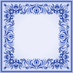 Vector abstract decorative floral ethnic ornamental illustration. Square background