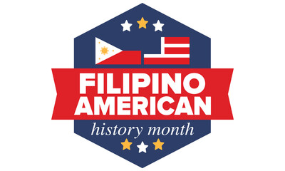 Filipino American History Month. Happy holiday celebrate annual in October. Filipinos and United States flag. Culture month. Patriotic design. Poster, card, banner, template. Vector illustration