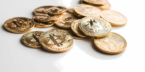 Bitcoin on white background, symbol of electronic virtual money and mining cryptocurrency concept. Coin cryptocurrency bitcoin illustration.