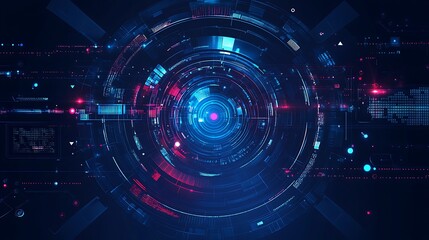 Abstract futuristic digital technology interface with glowing circles and lines.