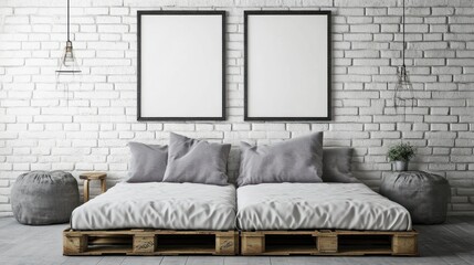 Minimalist Bedroom with Pallet Bed and Blank Frames