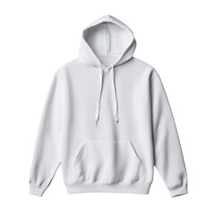 Plain white hoodie with front pocket and adjustable hood