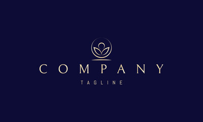 Vector golden logo with an abstract image of a flower in a sphere.