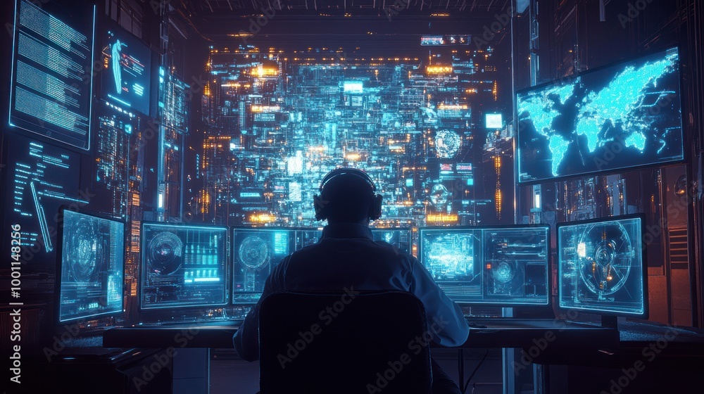 Poster cyber security analyst monitoring data
