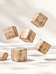 Floating Wooden Cubes on Soft Background
