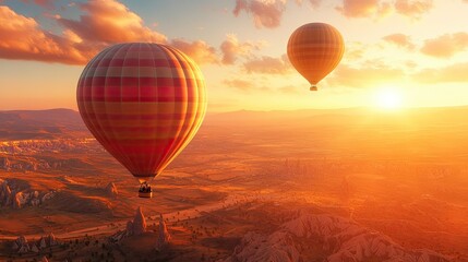 Naklejka premium Hot Air Balloons Flying Over Desert Landscape