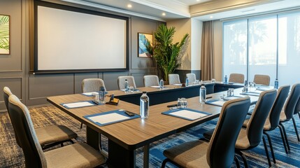 Fototapeta premium Modern Conference Room with Long Table and Chairs