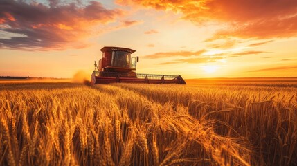 Fototapeta premium Sunset Harvest in Golden Fields