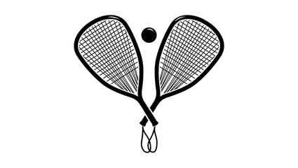 Racquetball Bats Ball, black isolated silhouette