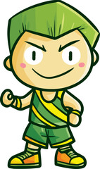 Cool basket ball player with green outfit cartoon illustration