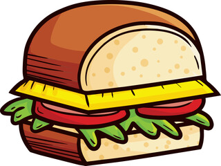 Fresh and delicious sandwich with thick bread cartoon illustration