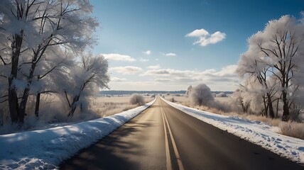 Fototapeta premium Blue sky in winter and straight road