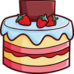 Funny strawberry tart cartoon illustration