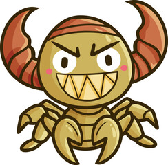 Funny golden scorpion monster cartoon character with horn