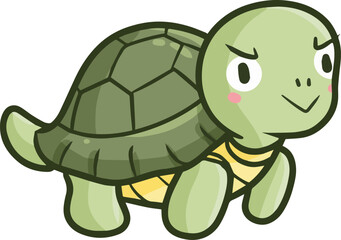 Cute and funny green turtle walking cartoon illustration