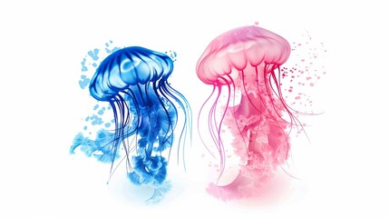 Fototapeta premium Vibrant jellyfish illustration with bold serif typography design