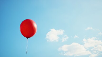 Vibrant Red Balloon Floating in Clear Blue Sky